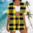thumbnail image 2 of Htigea 2 Piece Set Women's Open Front Plaid Shirts and Drawstring Elastic Waist Shorts Matching Outfits Soft Comfy Casual Clothes Yellow XXL, 2 of 6