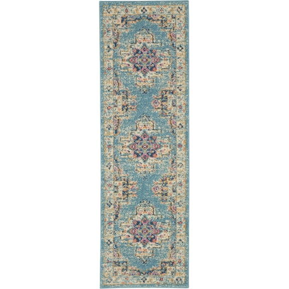 2â€™x6â€™ Light Blue Distressed Medallion Runner Rug