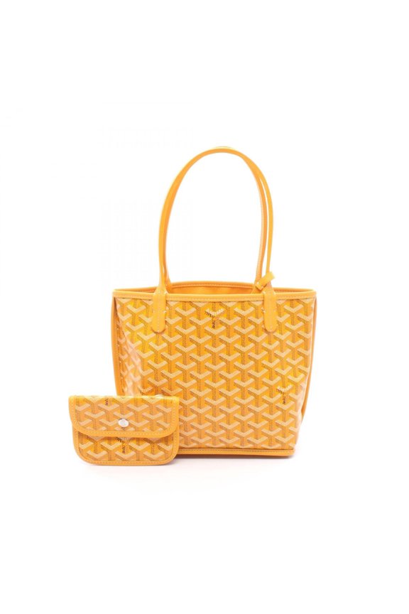 Pre-Owned Goyard Ange Mini Pouch Tote Bag Handbag Coated Canvas Leather Women's Yellow Black...