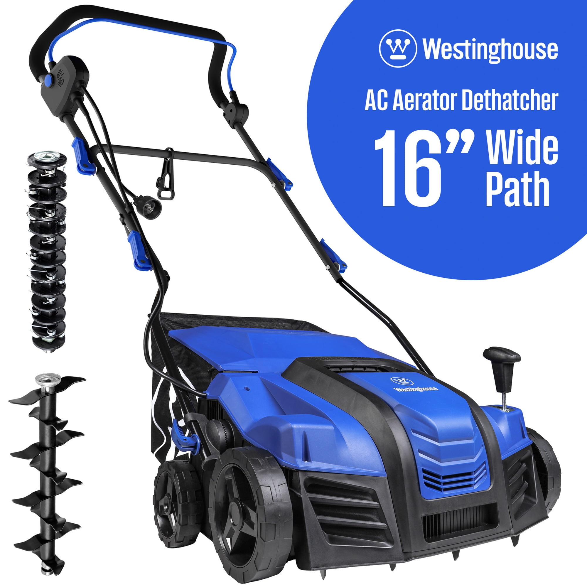 Westinghouse W16ADAC 16-Inch 15 Amp 2-in-1 Corded Electric Dethatcher and Aerator with 14.5 Gallon Thatch Collection Bag, 5-Position Depth Adjustment and 3-Position Angle Settings