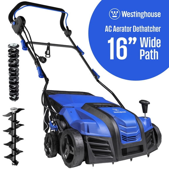 Westinghouse W16ADAC 16-Inch 15 Amp 2-in-1 Corded Electric Dethatcher and Aerator with 14.5 Gallon Thatch Collection Bag, 5-Position Depth Adjustment and 3-Position Angle Settings