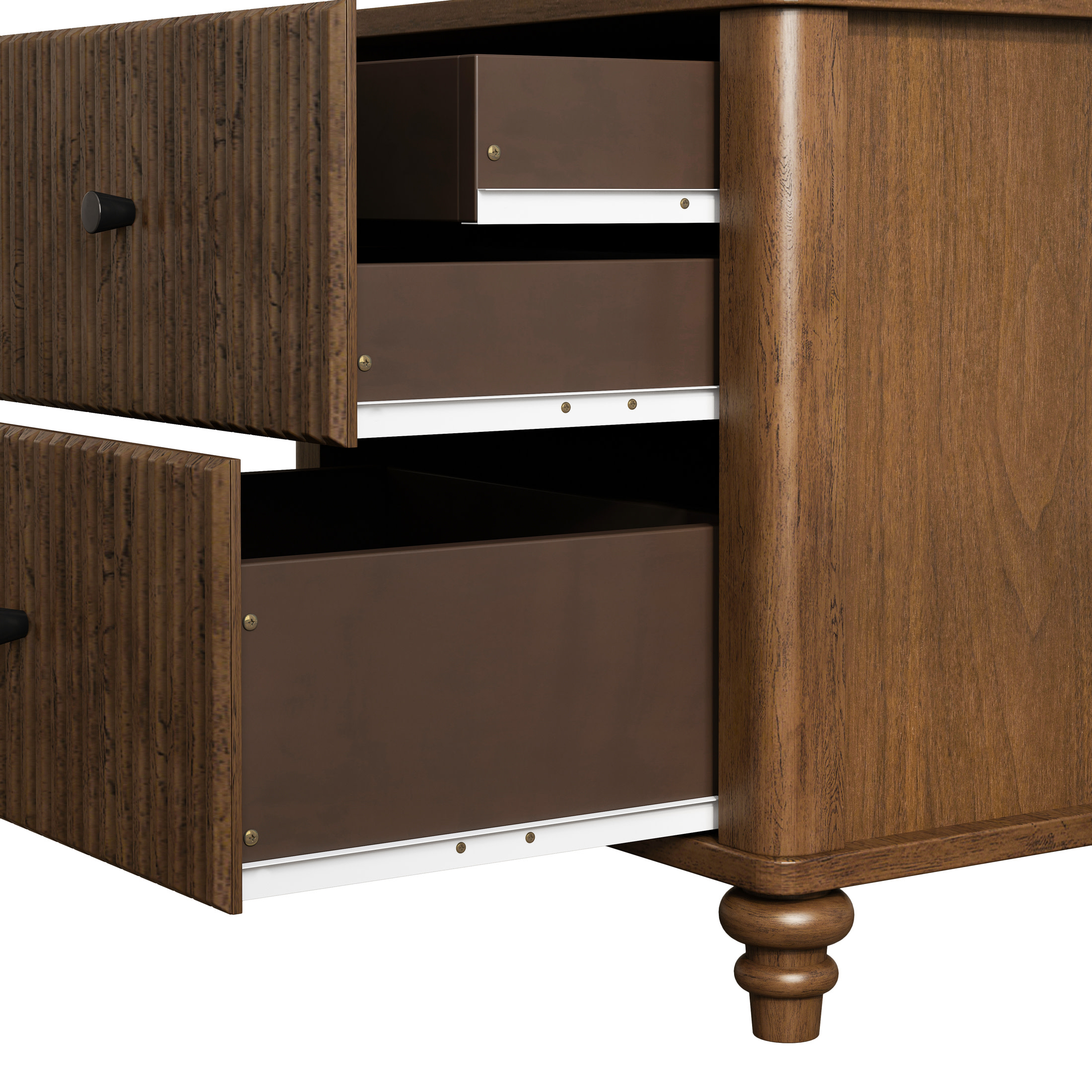 Noble House Gideus Fluted Nightstand, Mid-Century Drawer Bedside Table, Rubberwood Base with Metal Handles, Walnut