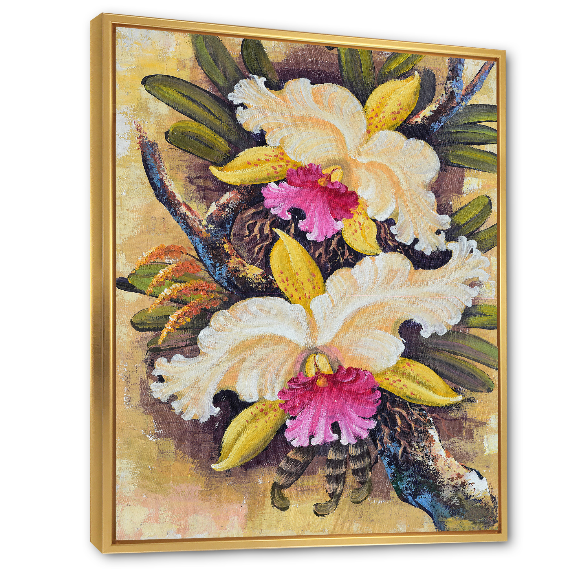 Designart 'Ancient Forest Orchids II' Traditional Framed Canvas Wall Art Print