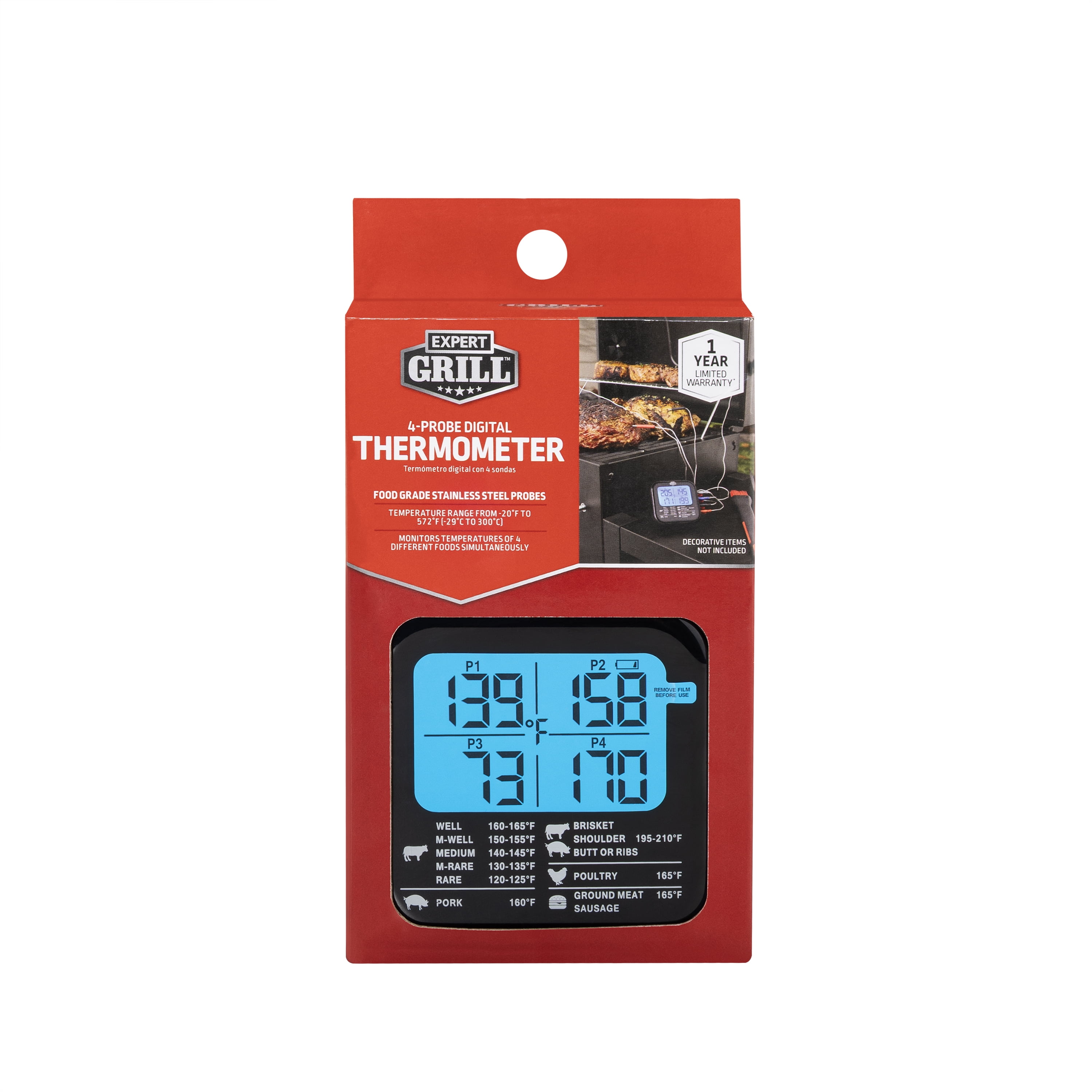 Expert Grill ABS LCD Display Cooking Thermometer with 4 Temperature Probes