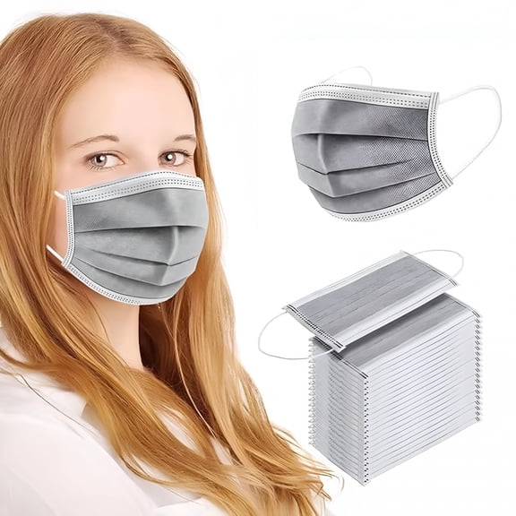 XIRQI 100PCS Masks Grey Disposable Face Mask 3 Ply Breatherable Face Masks