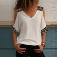 thumbnail image 2 of Plus Size Top ,Women Leopard Print Short Sleeve V-neck Cold Shoulder Shirt Blouse Tops White M, 2 of 6