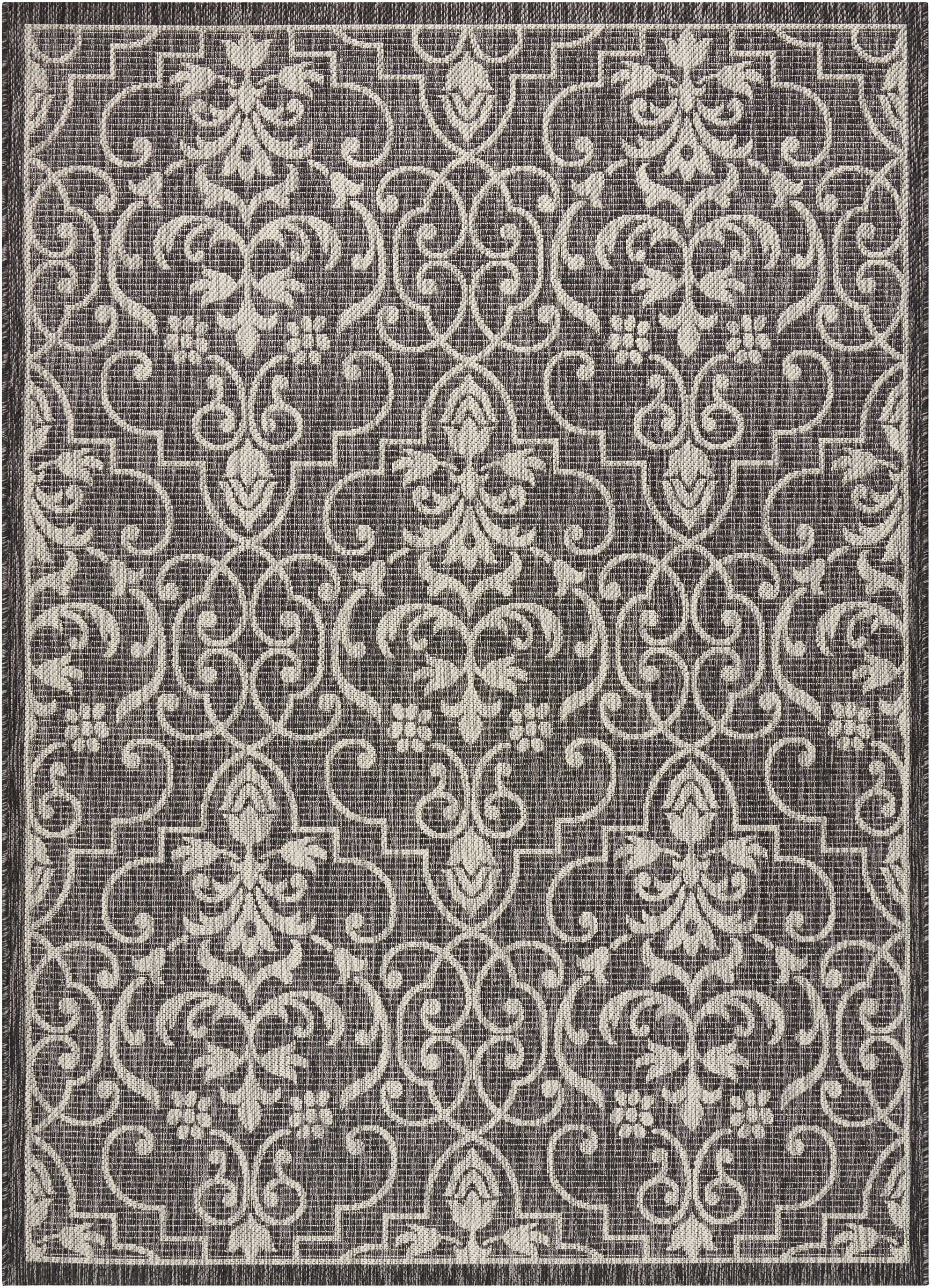 Nourison Garden Party Indoor/Outdoor Transitional Damask Charcoal 3'6" x 5'6" Area Rug, (4' x 6')