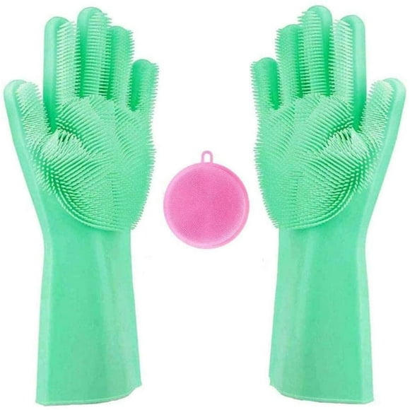 Gants de Nettoyage Ménagers en Silicone Magic Gants de Vaisselle Réutilisables en Caoutchouc Gants de Cuisine avec Éponges Exfoliantes pour Salle de Bain Domestique Bain d'Animaux Fruits et Plus Gants pour Lave-Vaisselle (Vert)