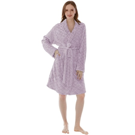 

PAVILIA Womens Short Robe Fuzzy Soft Female Bathrobe Fluffy Plush Cozy Shower Spa House Kimono (L/XL Light Purple)