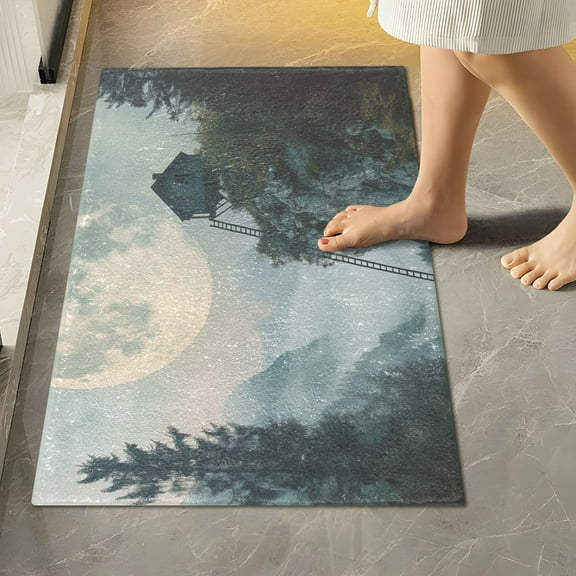 Yayeee Bath Rug for Bathroom Floor Non Slip Rectangle Fluffy Soft Absorbent Mat, 16"x24", Moon and House