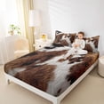 thumbnail image 4 of Homewish Retro Rustic Cowhide Twin Sheet Sets,Western Cowboy Twin Fitted Sheet,Brown Cattle Hide Flat Sheet For Men Women,Luxury Bedroom Decor,3-Piece, 4 of 7