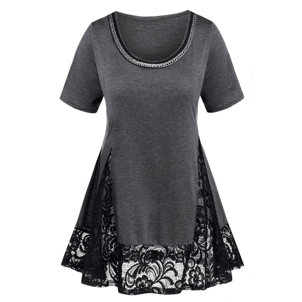 Camiseta de Panel de Encaje de Cadenas de Talla Extra Rosegal Camisetas tallas grandes