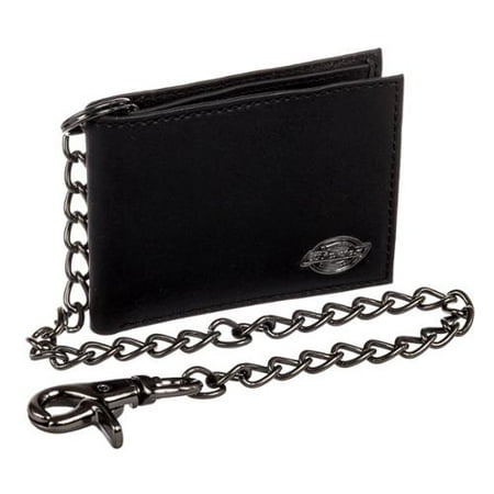 Dickies Black Leather Slim Bifold Wallet w/Metal Chain - 0