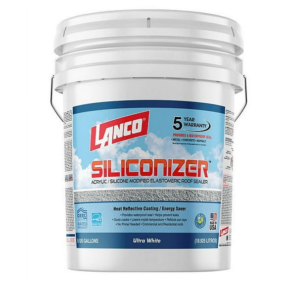Lanco Siliconizer Acrylic Elastomeric White Reflective Roof Sealer, 5 gallon