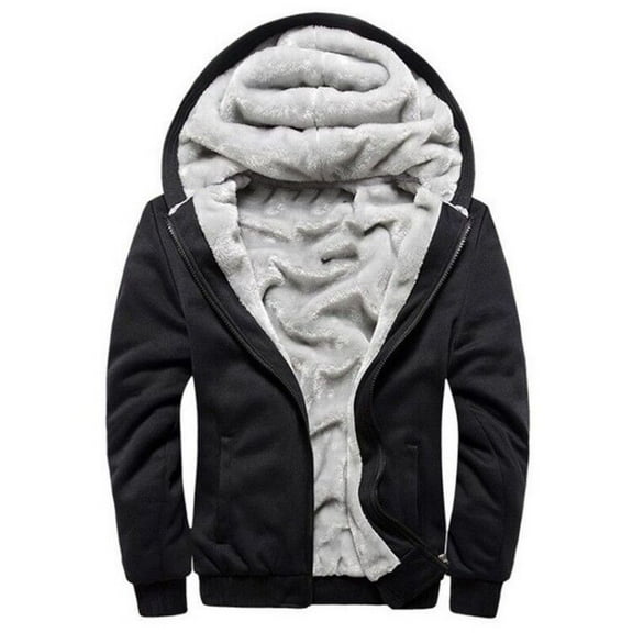 Jinda Men's Long Sleeve Sweatshirt Winter Soft Fleece Lined Full Zip Fashion Warm Plush Slim Fit Hooded Sweatshirt Black 38