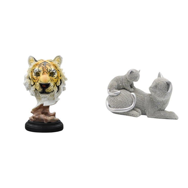 Escultura de cabeza de tigre, estatua de mesa, figura de resina, decoración de escritorio, estatua de gato, ideal para el hogar, la sala de estar o la