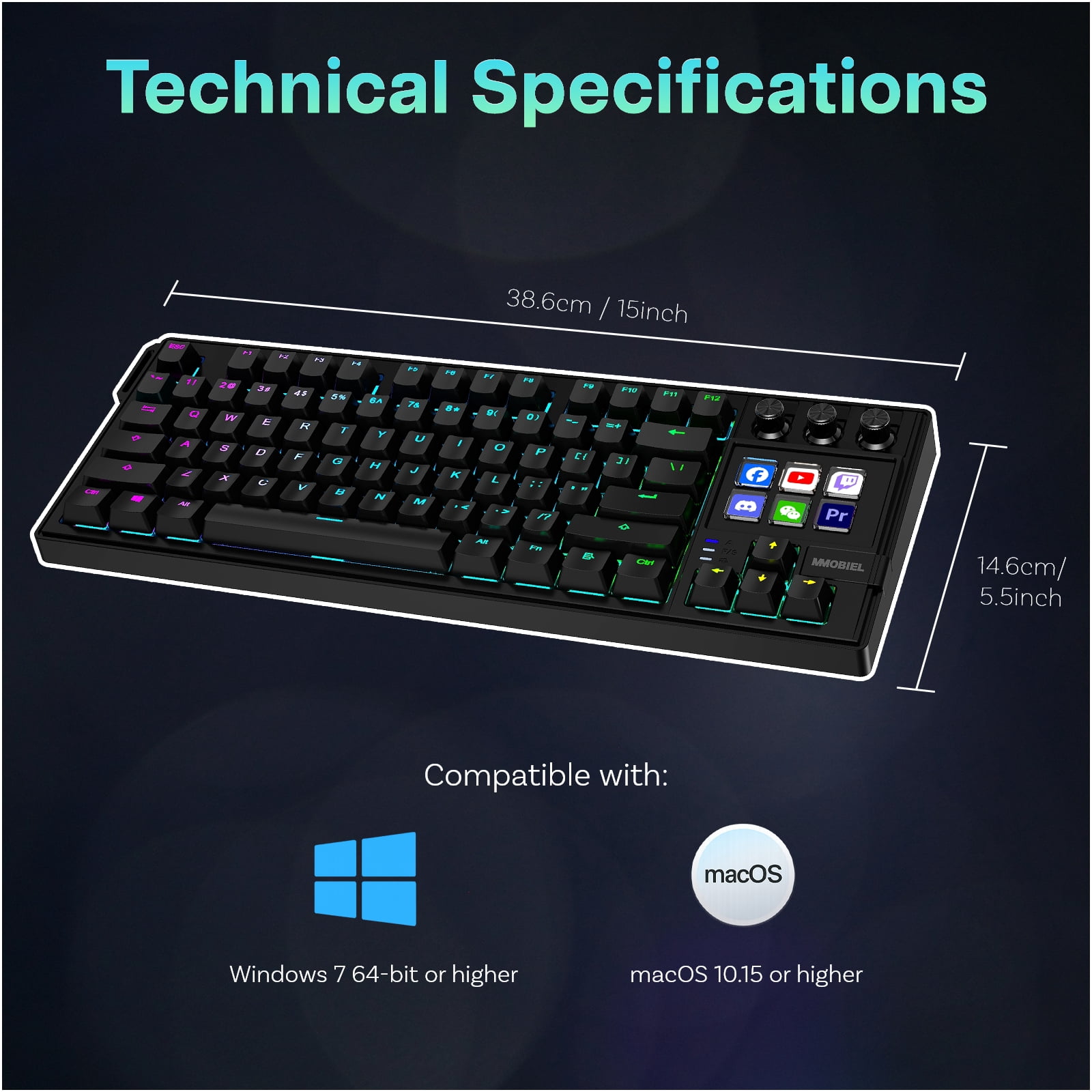 MMOBIEL Stream Deck Keyboard with 6 LCD Keys RGB Wired Mechanical Swappable Gaming & Streaming Keyboard