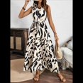 thumbnail image 4 of Vestido Maxi Floral de Verano para Mujer, Cuello Abotonado, Cintura Anudada, Volantes Escalonados, Sin Mangas, Estilo Bohemio, Color Albaricoque L, 4 of 9