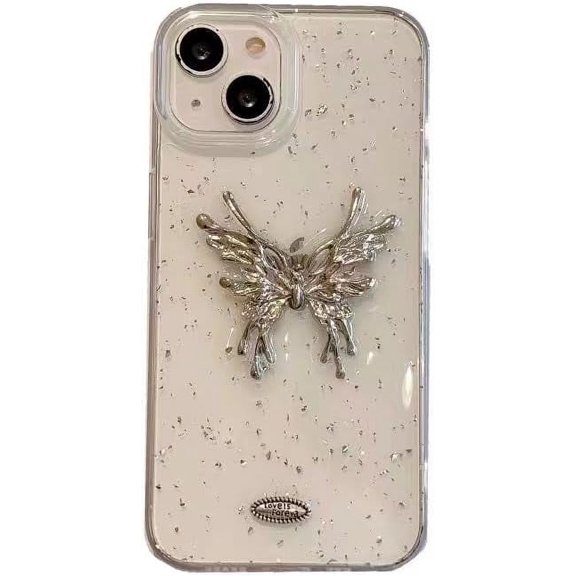 Fashion 3D Butterfly Gold Foil Clear Phone Case Compatible with iPhone Case (Silver,iPhone 12)