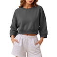 thumbnail image 3 of SEROYE Women's 3/4 Sleeve Crop Sweatshirts Hoodless Crew Neck Lightweight Loose Pullover Casual Sport Short Tops (S, Dark Gray), 3 of 8