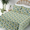 thumbnail image 3 of Ambesonne Lemon Fitted & Flat Sheet with Shams 4 Pcs Set, Citrus Branches Tree Summer, King, Cream Teal Marigold, 3 of 5
