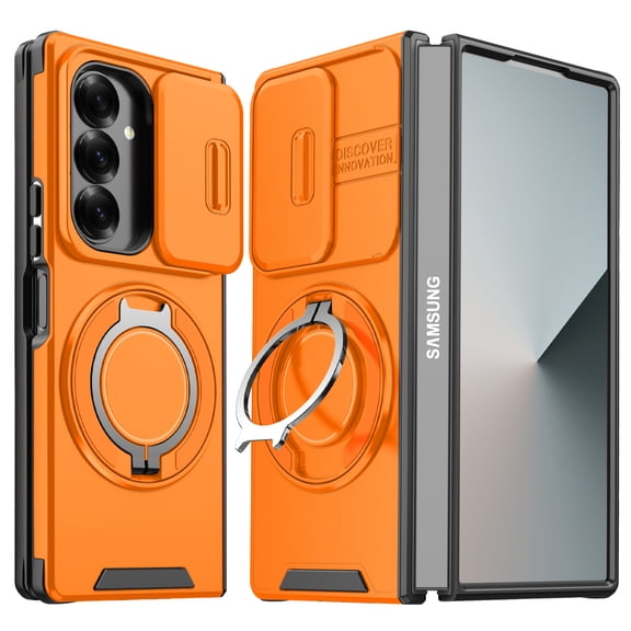 Caseny for Samsung Galaxy Z Fold 8 Ultra Case, Slim Non-Slip Shockproof Bumper Rugged Rotating Stand Ring Holder Anti-Scratch Magnetic Cover Compatible with Car Mount Case, Orange
