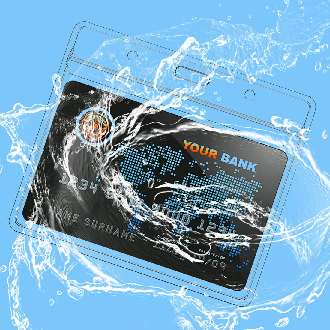 Lanyard With Id Holder 50 Waterproof Name Tag Horizontal Badge Card Holders Pass And 50 Flat Neck Blue Lanyards Swivel Hook