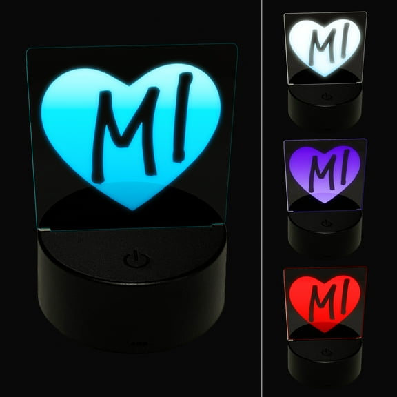 MI Michigan State in Heart LED Night Light Sign 3D Illusion Desk Nightstand Lamp