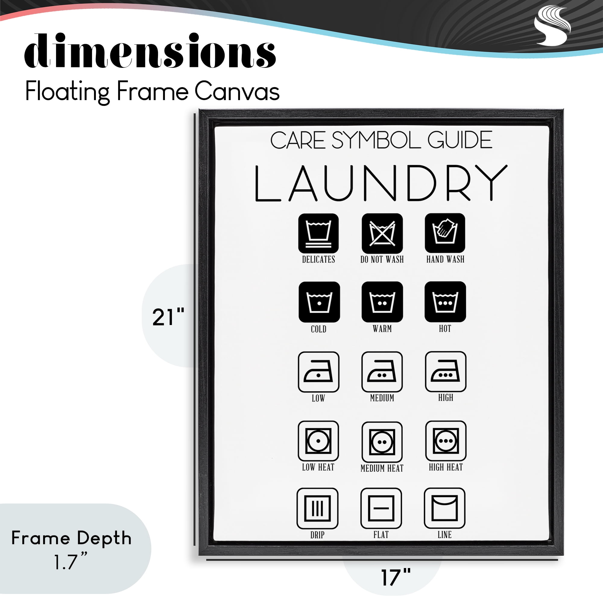 Stupell Industries Laundry Care Symbol Guide Black Framed Floater Canvas Wall Art, design by SD Graphics Studio