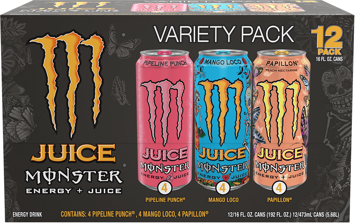 Juice Monster Energy, VP, Mango Loco, Energy + Juice, 16 fl oz + Juice Monster Pipeline Punch, Energy + Juice, 16 fl oz + Juice Monster, Papillon, Juice + Energy Drink, 16 fl oz. - image 3 of 6