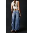 thumbnail image 3 of sicmoss Women's Blue Y2K Vintage Mid Rise Stretchy Barrel Jeans Loose Wide Leg Cropped with Pockets, 3 of 4