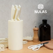NULAS 8-Piece Kitchen Knife Set with Block for Chef, Stainless Steel Sharp Knives, Anti-Rust, Ergonomic Handle - Cream White