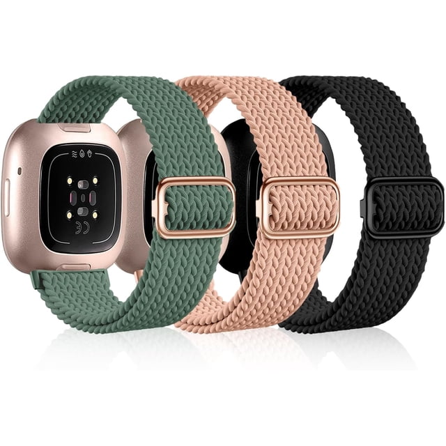 OFFCUP 3 Pcs Sangle Tressée Extensible Compatible avec Fitbit Versa 3/4/Sense/Sense 2 pour Femmes Hommes Enfants Bracelets Réglables Extensibles Bande de Remplacement Sport en Nylon