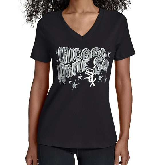 Women's Starter Black Chicago White Sox Fireworks V-Neck T-Shirt