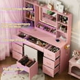thumbnail image 2 of 47" Large Vanity Desk with Lighted Mirror & Charging Station, Pink Makeup Vanity with 7 Drawers & 6 Shelves, Vanity Set with Cushioned Stool, 2 of 8
