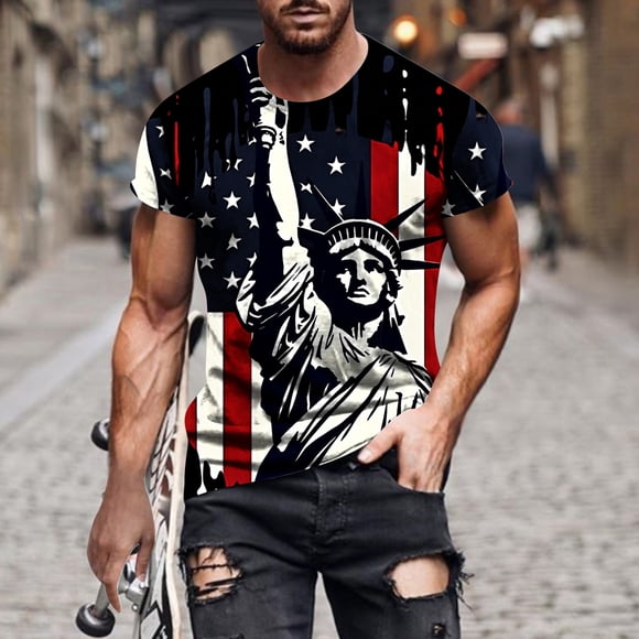 UVEASISHA Mens 4th of July T-Shirts,Big and Tall American Flag Shirts for Men Independence Day 2025 Patriotic Short Sleeve T-Shirt Crew Neck Summer Gym Workout Muscle Tops