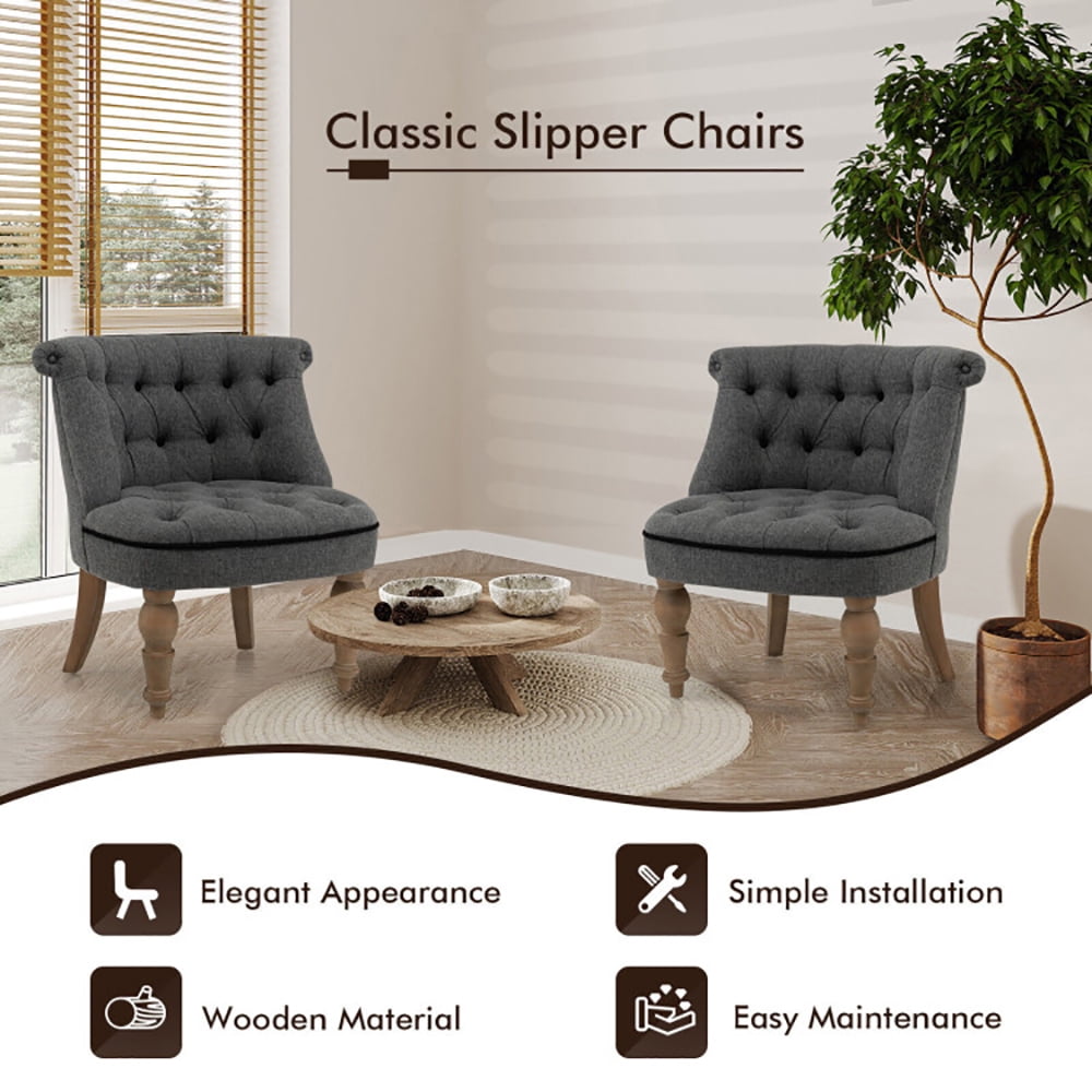 Finihen Upholstered Armless Chair, Set of 2 Upholstered Armless Slipper Chairs with Beech Wood Legs, for Living Room, Bedroom, Gray