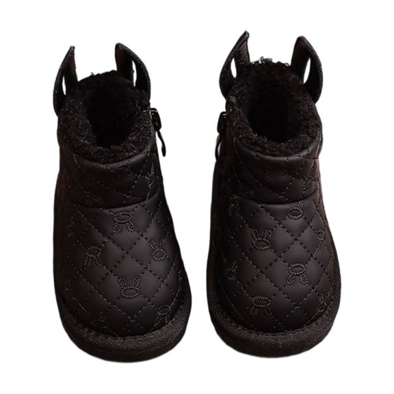 BFHHYA Toddlers' Boys Girls Fleece-Lined Ankle Snow Boots Non-Slip Soft Sole First-Walker Shoes Side Zipper Warm Boots for Family Visits