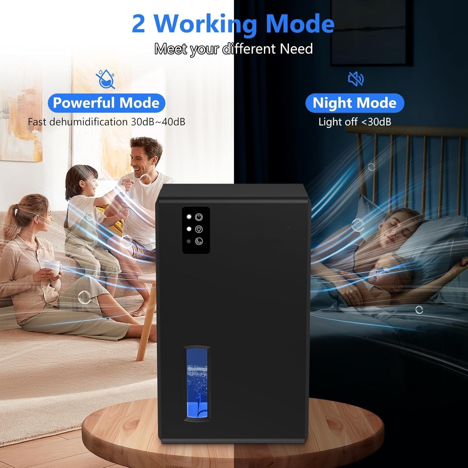 Dehumidifier,98 OZ Dehumidifiers for Home,(1100 sq.ft) Dehumidifiers for Basement Bathroom Bedroom with Auto Shut Off, Switchable 7 Colors Light(Black)