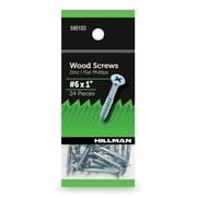 Hillman Wood Screws #6 x 1", Flat Phillips, Zinc Plated, Steel, Pack of 24