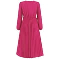 thumbnail image 7 of Hvot&aat Women's Elegant Pleated Midi Dress for Wedding Guests 2025 Fall Long Sleeve V Neck Evening Party Cocktail Dresses, 7 of 7