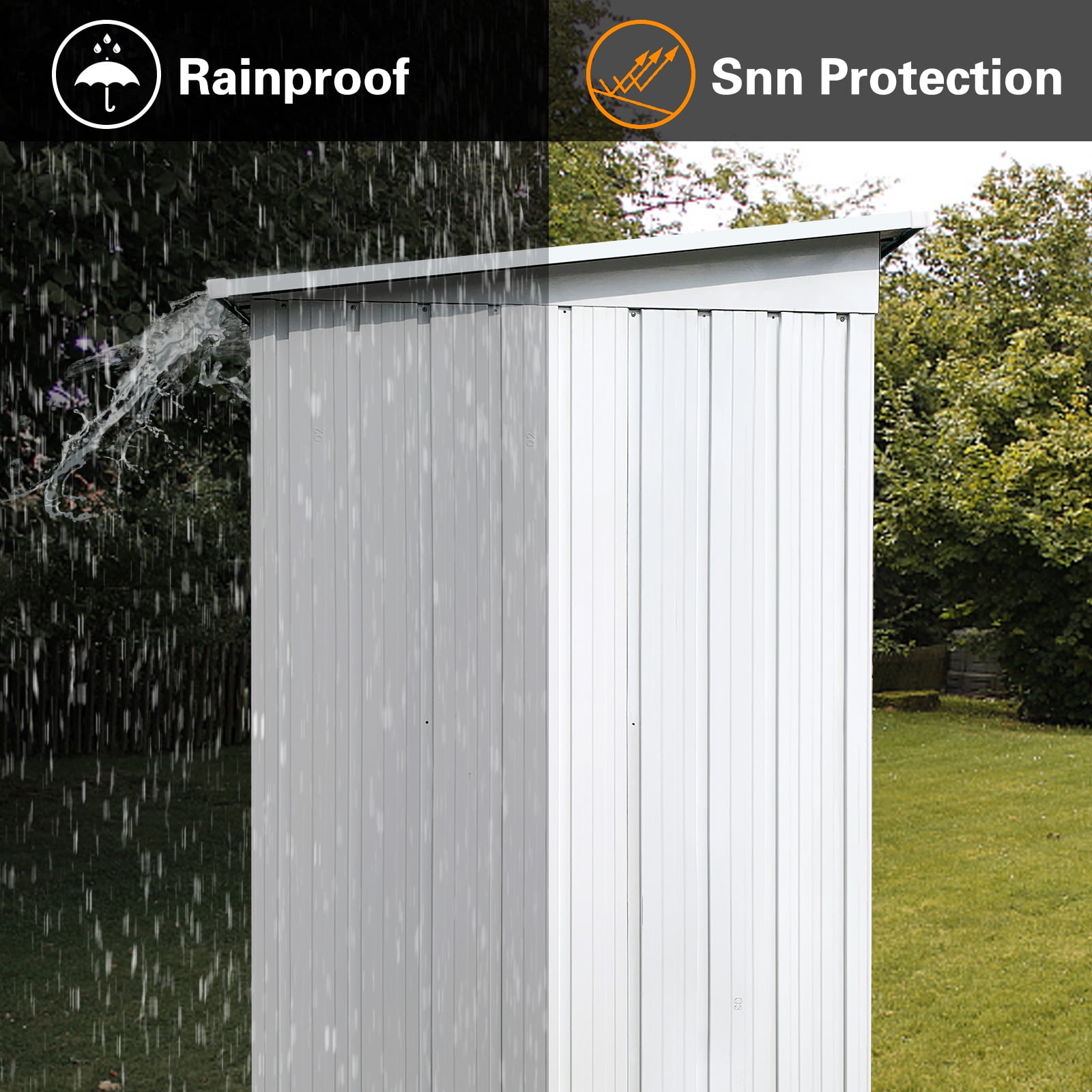 Segmart Outdoor Storage Shed, 6x4FT Galvanized Steel Metal Bike Shed with Lockable Door, Waterproof Outdoor Garden Storage Tools Shed with Apex Roof for Backyard, White