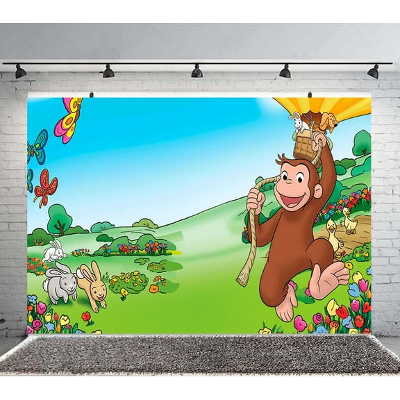 Curious George Backdrop Banner Party Supplies Poster Movie Theme Background for Photography Kids Birthday Decorations