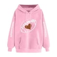 thumbnail image 2 of Plus Size Tops for Women Hooded Rugby Printed Off Shoulder Sleeves Long Sleeved Sweatshirt Womens Sweatshirts Pink XXL, 2 of 3
