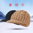 thumbnail image 4 of NMMUED Winter Visor Beanie Hat for Men Women Warm Ribbed Knit Cuffed Brimmed Cap Black 2 One Size, 4 of 7
