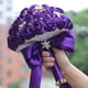 thumbnail image 2 of XmhyTop Ramo de novia con rosas de satén y perlas artificiales para dama de honor, cintas de satén, ramo de flores para boda, azul, 2 of 5