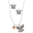 thumbnail image 1 of Delight Jewelry Silvertone Mini Translucent Orange Paw Silver tone Guardian Angel Charm Necklace and Stud Earrings, 1 of 4