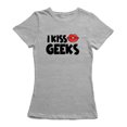 thumbnail image 1 of Kiss a Geek T-shirt Graphique Citation Lèvres Sport Gris pour Femmes, 1 of 1