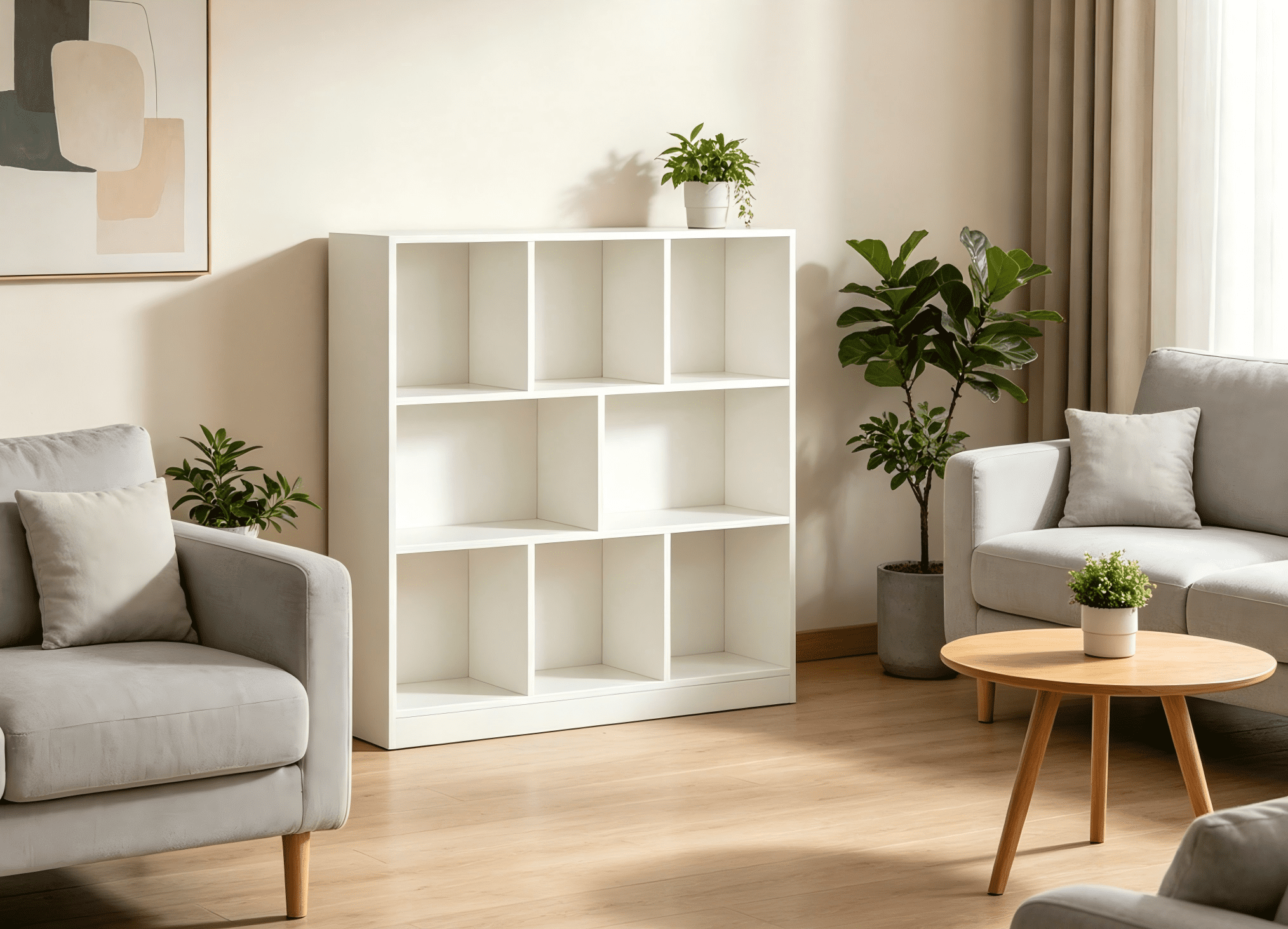 Leumius 3-Tier Bookshelf,9-Cube Open Storage Display Rack for Bedroom,Living Room,White
