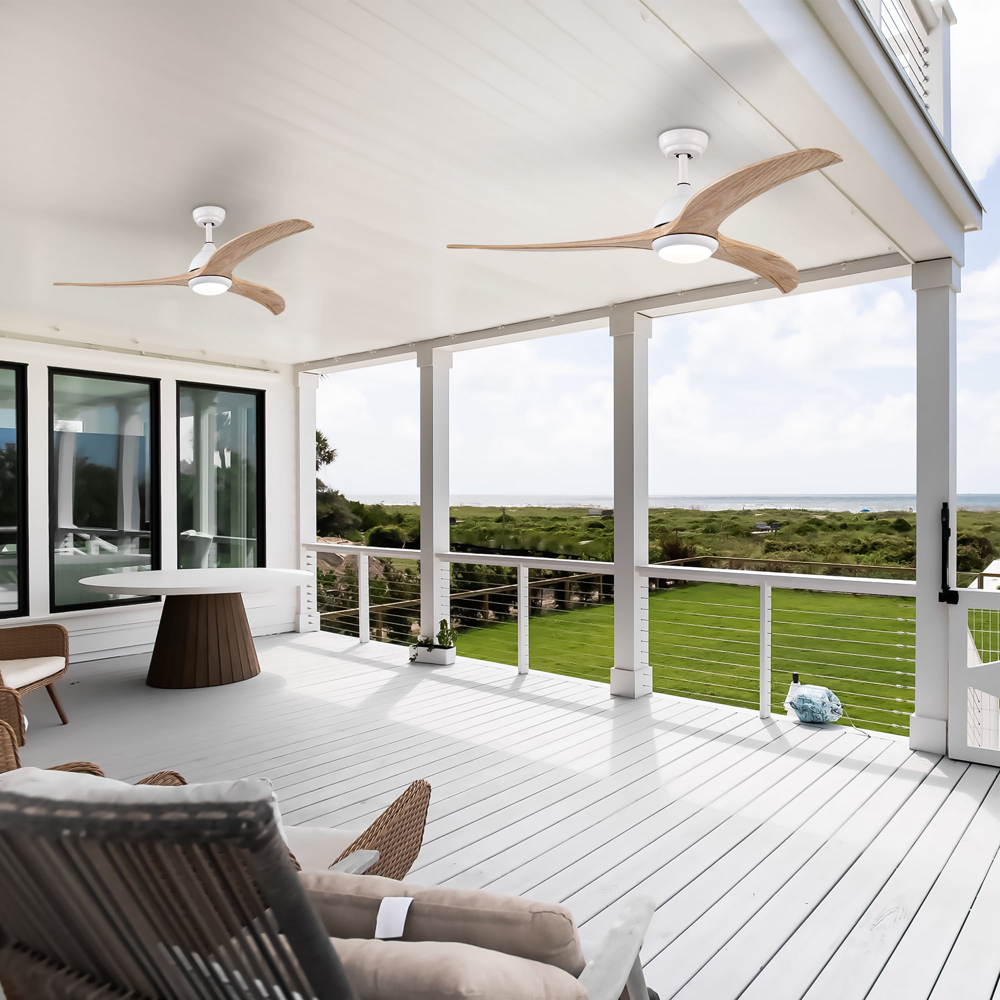 Ceiling Fan with Light, 52 Inch Reversible Noiseless Fan for Home Indoor Living Bedroom, Matte White Natural Wood